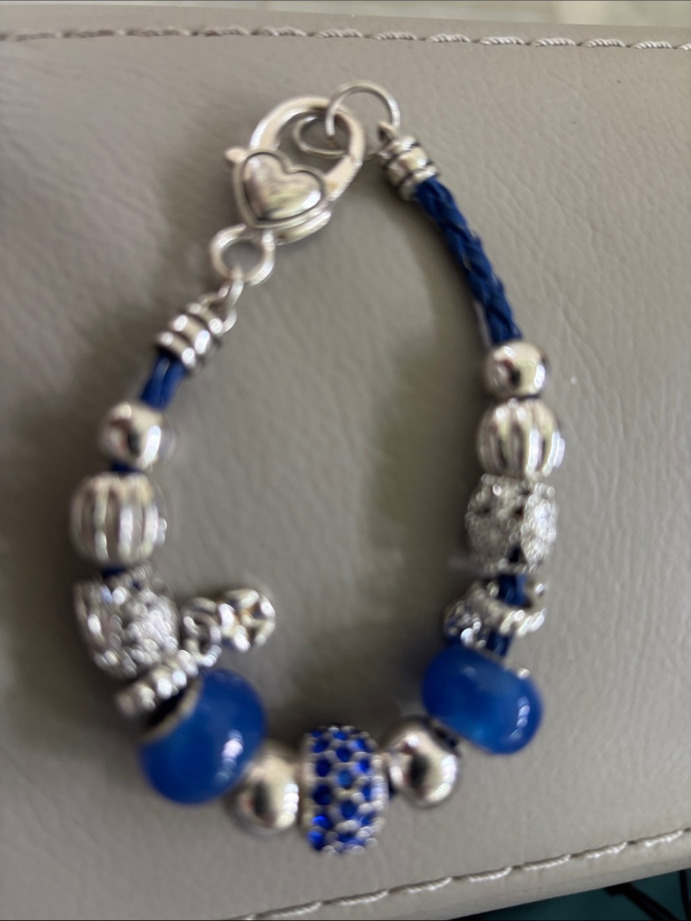Blue Beaded Charm Bracelet with Silver Accents